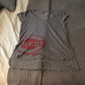 Under Armour Women's Gray T-Shirt with Red Logo